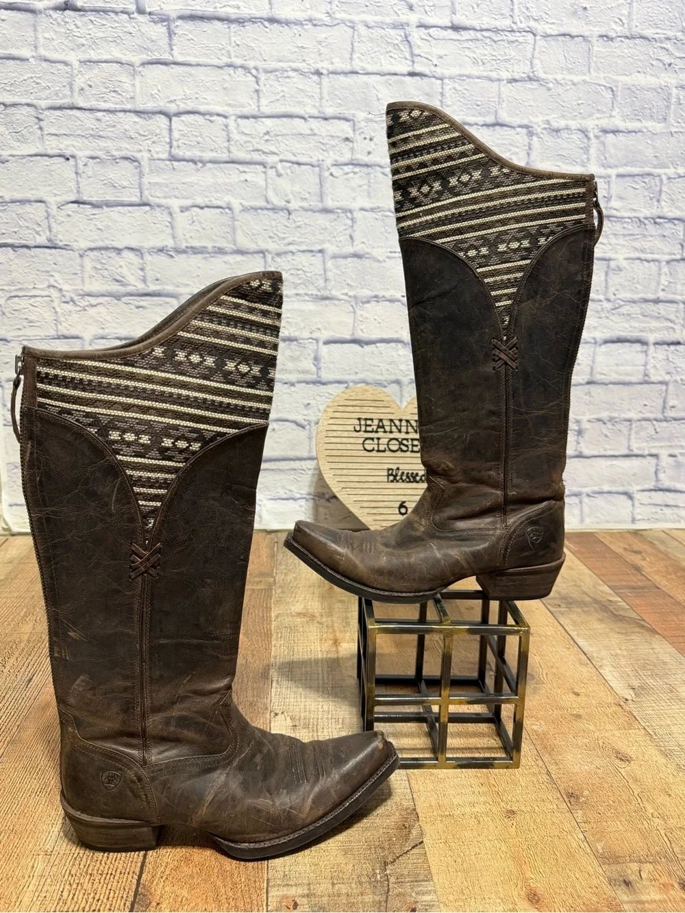 Ariat Caldera Barnwood Mocha Leather Full Calf Cowboy Boots Size 8.5 B